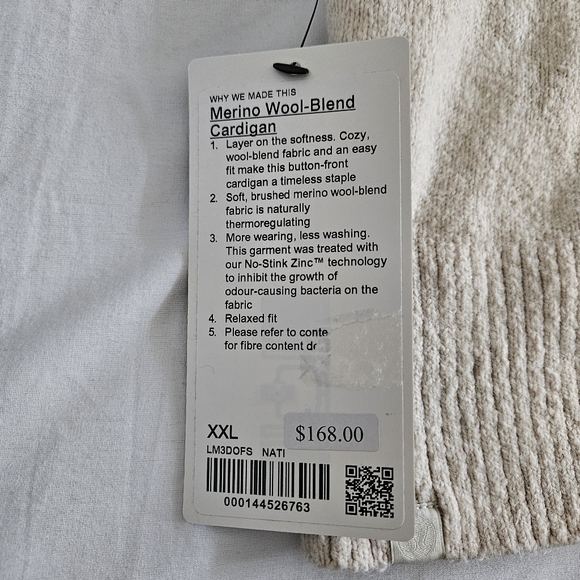 Lululemon Merino Wool-Blend Cardigan NATI Natural Ivory Men's Size XXLarge - Picture 3 of 5